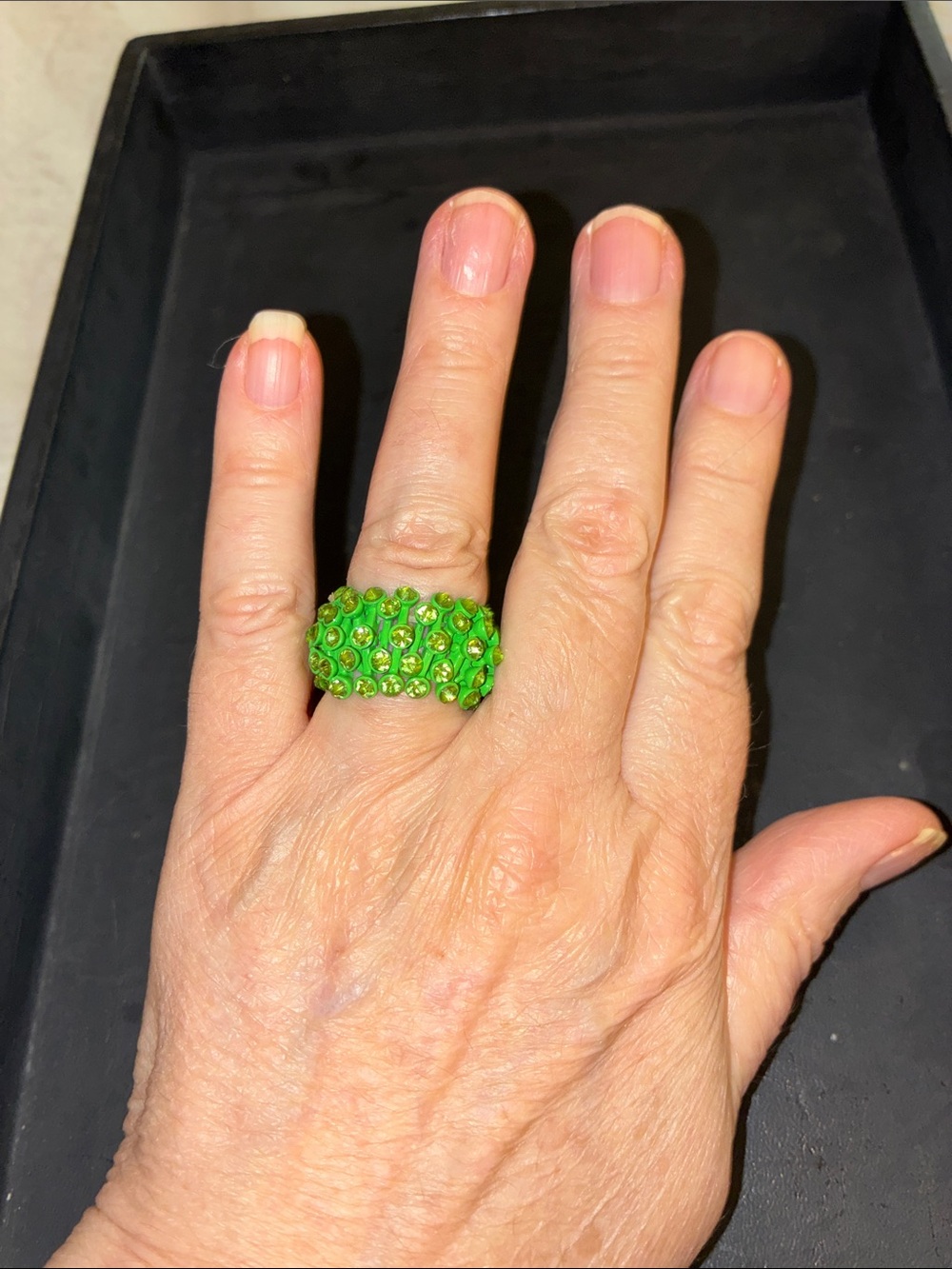 Green Beaded Dome Stretch Ring